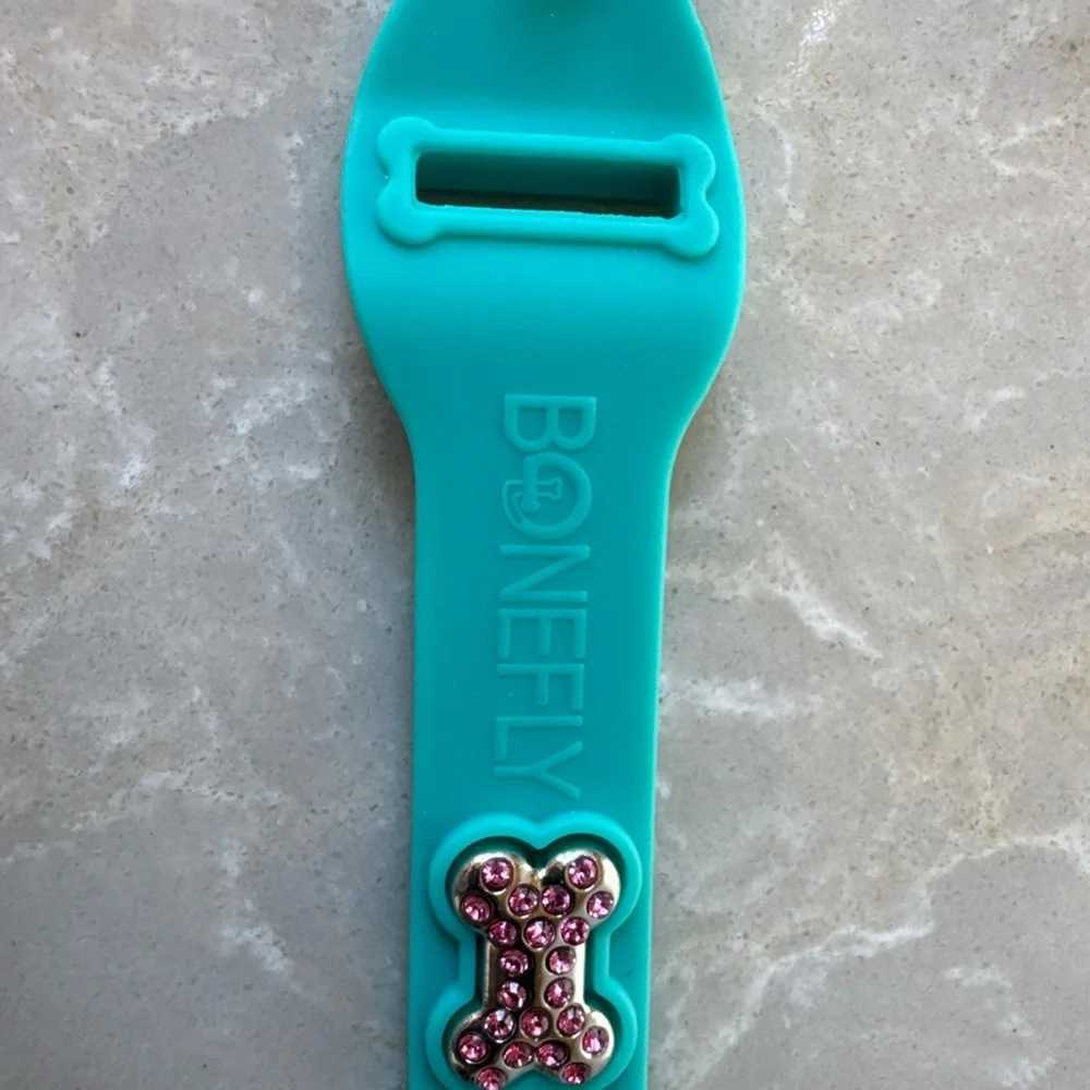 NEW Bonefly Puppy Dog Gift Collar Aqua Gold +4 X Swarovski Pink Charms Sz XS - Picture 5 of 13